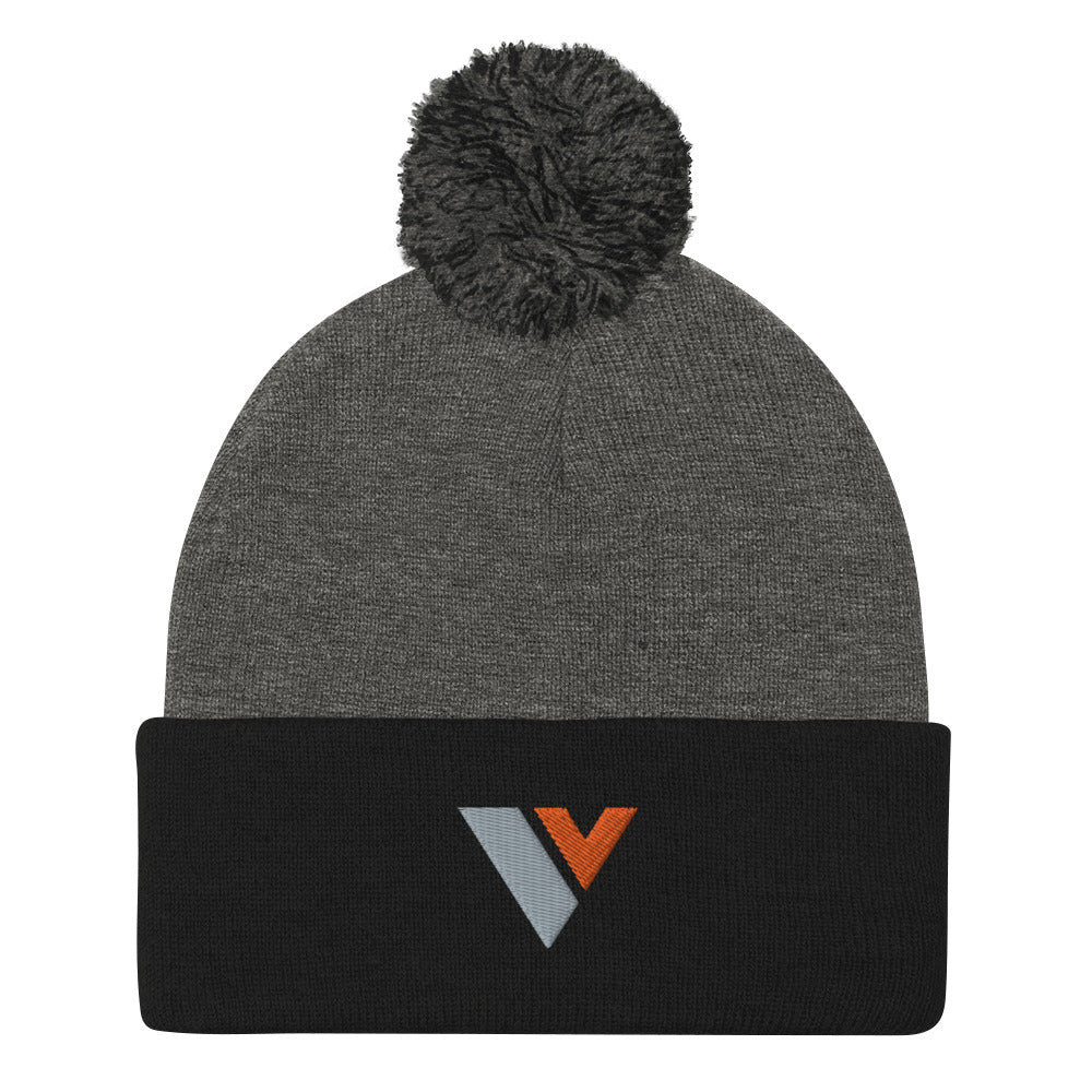 Victory V Logo Embroidered Pom-Pom Beanie